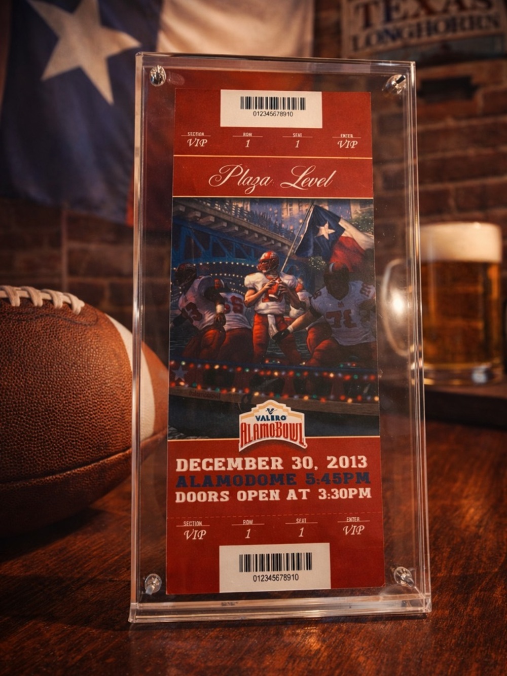 2013 Valero Alamo Bowl VIP Ticket Display Texas Football Framed